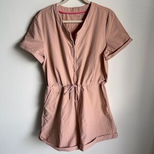 GapFit Mauve Pink Commuter Romper, Short Sleeve Shorts, XL, Nylon, Athlesiure